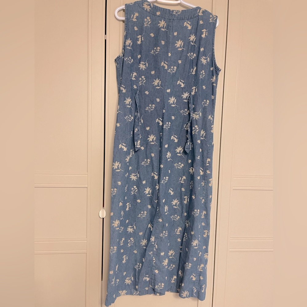 Vintage 90’s Leigh Morgan Cotton Denim Button Down Sleeveless Maxi Dress - Picture 6 of 11